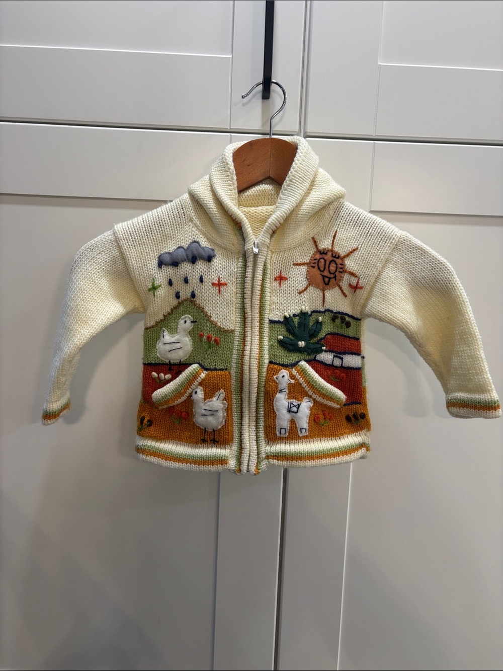 Handmade Cream Kids' Animal Patch Zip-Up Sweater Jacket